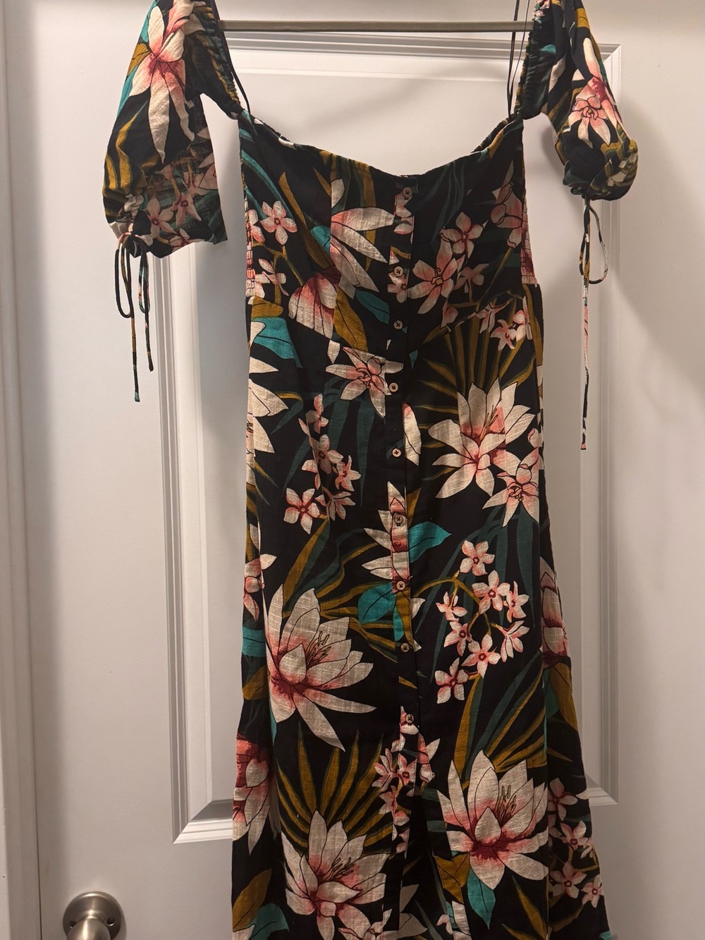 Billabong Black Floral Button-Front Midi Dress